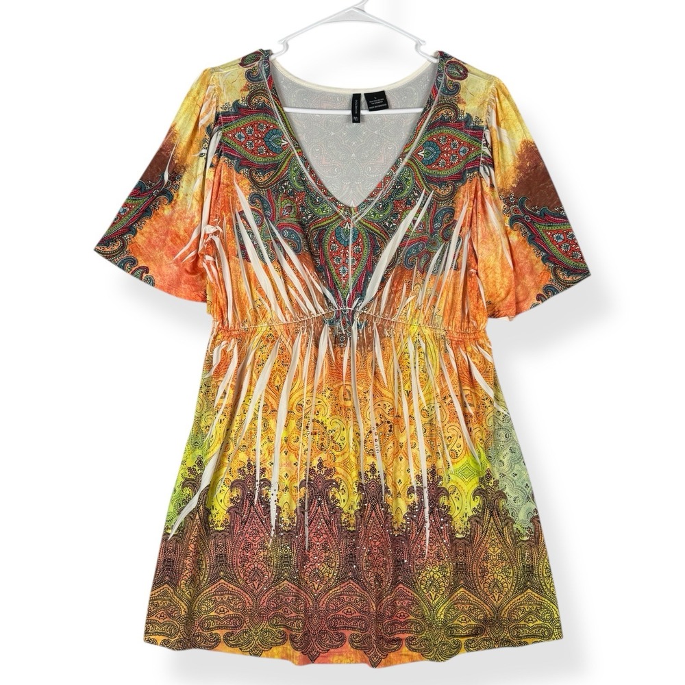 New Directions Tunic Top Womens L Large Multicolored Paisley Embellished